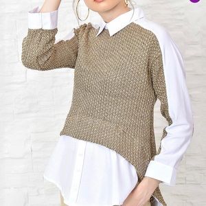 White & Beige Tricot Knit Layered Top